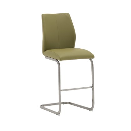 Irma Brushed Steel Counter Stool in Olive