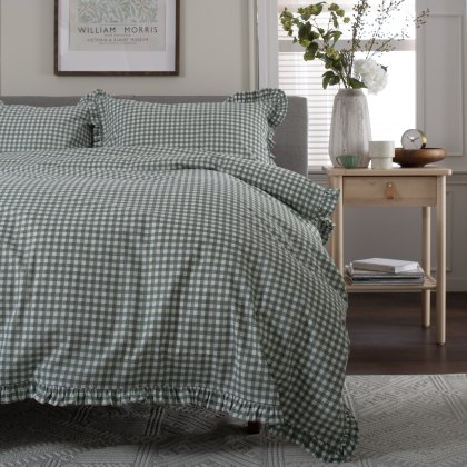 The Lyndon Company Gingham Frilled Sage Duvet Cover Set
