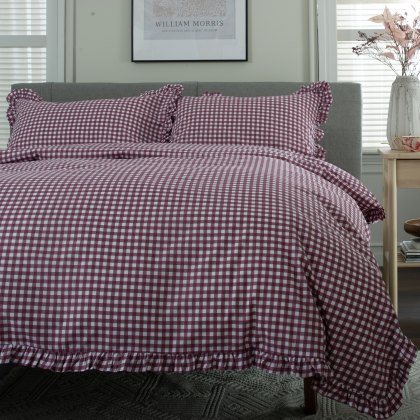 The Lyndon Company Gingham Frilled Burgundy Duvet Set