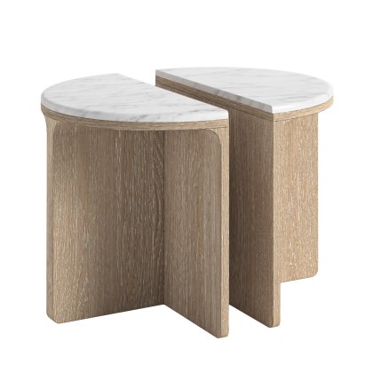 Portobello Half Moon Nest Of Tables With Travertine Tops