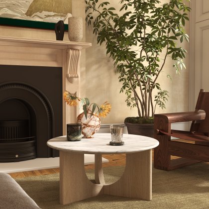 Portobello Round Coffee Table with Travertine Top