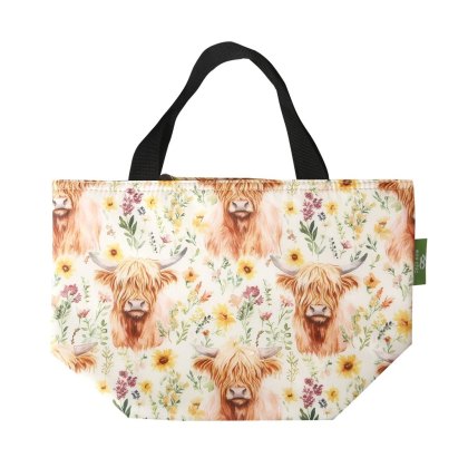 Eco Chic Floral Highland Cow Insulated Foldable Lunch Bag