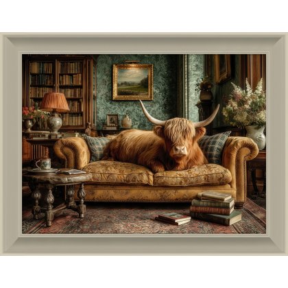 Artko Lounging Highland Cow Framed Print