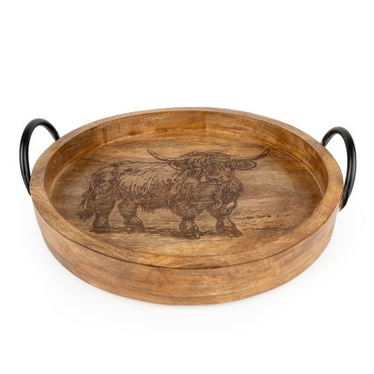 Candlelight Highland Cow Round Mango Tray