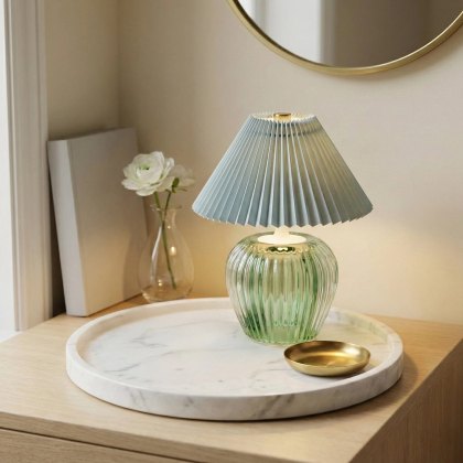 Candlelight Ridged Glass Battery Led Lamp Green