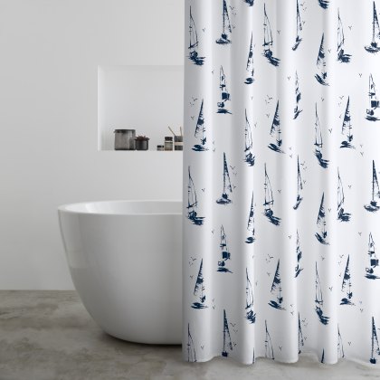 Catherine Lansfield Salcombe Boats White Shower Curtain Catherine Lansfield Salcombe Boats White Shower Curtain