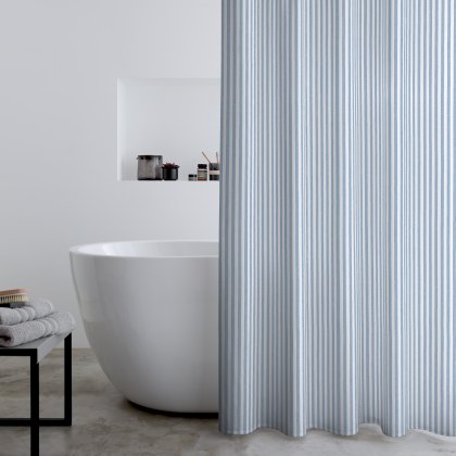 Catherine Lansfield Timeless Stripe Blue Shower Curtain Catherine Lansfield Timeless Stripe Blue Shower Curtain