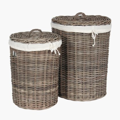 Pacific Grey Kuba Round Linen Basket