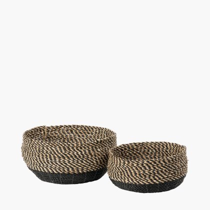 Pacific Seagrass Natural And Black Set Of 2 Round Baskets
