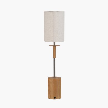 Pacific Bonham Natural Wood Veneer & Silver Metal Table Lamp