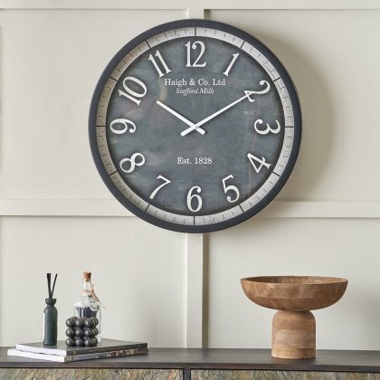 Pacific Black Wood Effect Black Faced Round Wall Clock