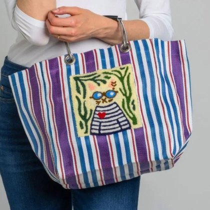 Earth Squared Cat Stripe Market Tote Bag