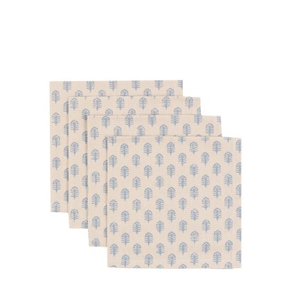 Gallery Direct Fleur Floral Stamp 4 Pack Napkins Blue