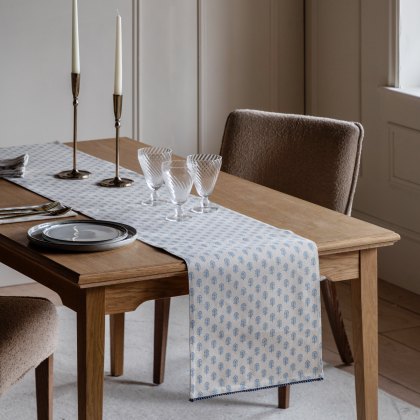 Gallery Direct Fleur Floral Stamp Table Runner Blue