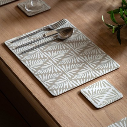 Gallery Direct Leaf ZigZag Ecru Placemat and Coaster Set
