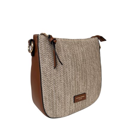David Jones Straw Crossbody Bag Cognac