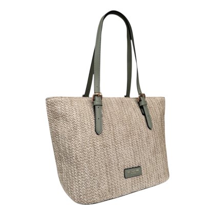 David Jones Straw Tote Bag Sage