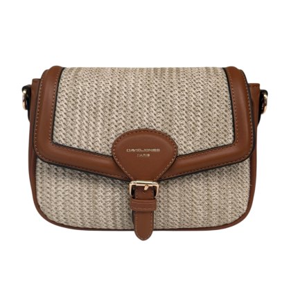 David Jones Straw Half Flap Shoulder Bag Cognac