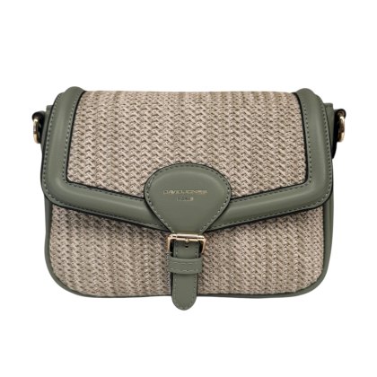 David Jones Straw Half Flap Shoulder Bag Sage