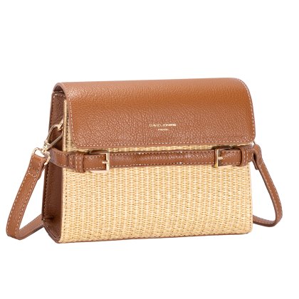 David Jones Smart Straw Shoulder Bag Apricot Tan