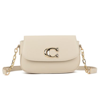 Long & Son Statement Clasp Shoulder Bag Beige