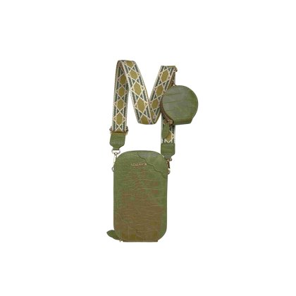 Long & Son Croc Effect Phone Bag Khaki