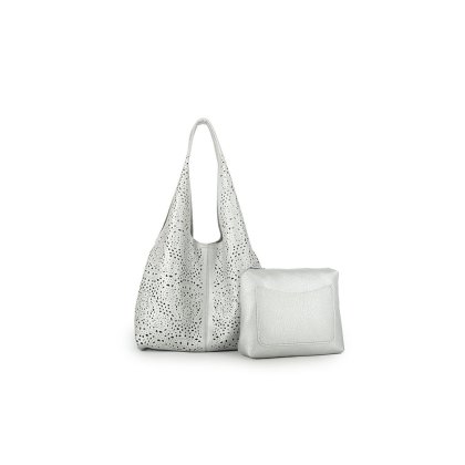 Long & Son Punched Detail Hobo Bag Silver