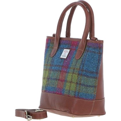 Ashwood Leather Harris Tweed Grab Bag Tan Purple