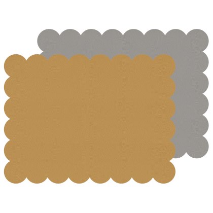 Tradestock Mustard Grey Scalloped Flexi Placemats Set Of 2