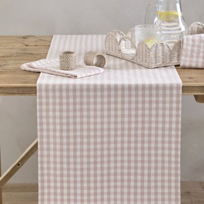 Waltons Gingham Runner Plaster Pink