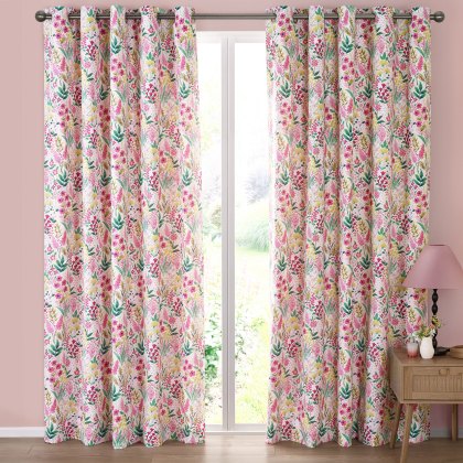 Catherine Lansfield Tilly Floral Reversible Pink Curtains W168cm x D229cm
