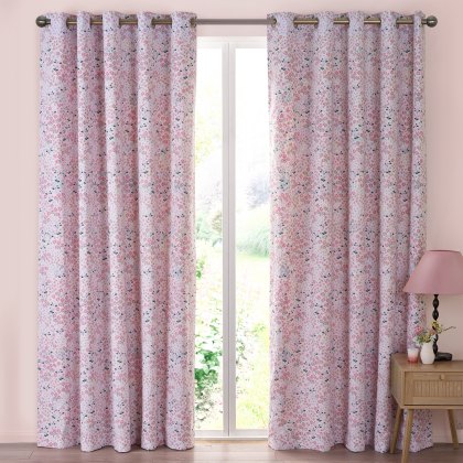 Catherine Lansfield Tilly Floral Reversible Pink Curtains W168cm x D229cm