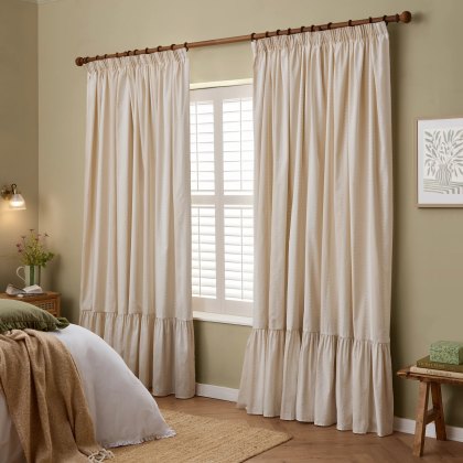 Wylder Birdie Stripe Pencil Pleat Curtains Oatmilk