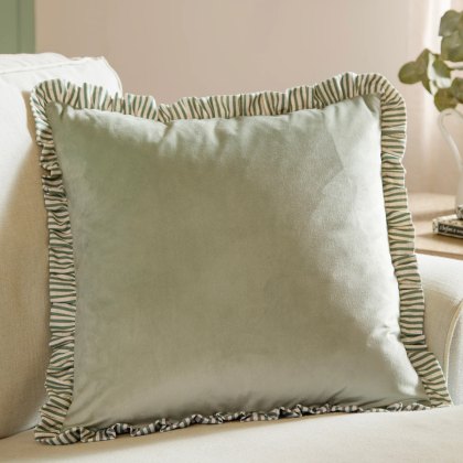 Paoletti Solene Sage Ruffle Matte Velvet Cushion