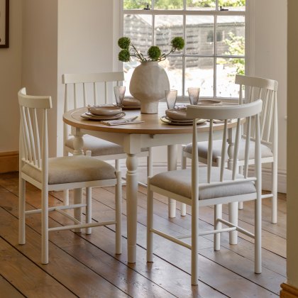 Gallery Direct Eton Round Extending Dining Table & 4 Upholstered Chairs in White