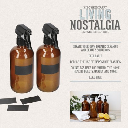 Living Nostalgia Set of 2 Amber Glass Spray Bottles