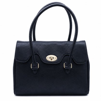 Ashwood Leather Turn Lock Handbag Black Ashwood Leather Turn Lock Handbag Black