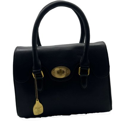 Ashwood Leather Turn Lock Grab Bag Black Ashwood Leather Turn Lock Grab Bag Black