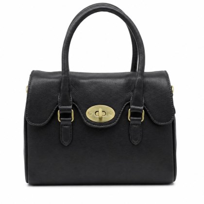 Ashwood Leather Turn Lock Grab Bag Black Ashwood Leather Turn Lock Grab Bag Black