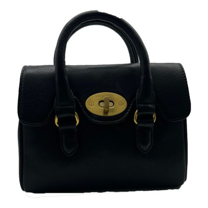 Ashwood Leather Mini Turn Lock Grab Bag Black