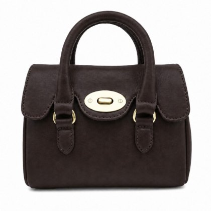 Ashwood Leather Mini Turn Lock Grab Bag Brown Ashwood Leather Mini Turn Lock Grab Bag Brown