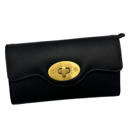 Ashwood Leather Turn Lock Purse Black
