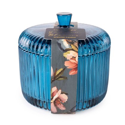 Ridged Glass Jar Candle Blue