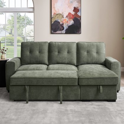 Toby Corner Sofa Bed with Storage in Sage Green Toby Corner Sofa Bed with Storage in Sage Green