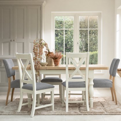 Salthouse 1.3m Extending Spindle Leg Dining Table with 4 Cross Back Chairs & 2 Upholstered Chairs Salthouse 1.3m Extending Spindle Leg Dining Table with 4 Cross Back Chairs & 2 Upholstered Chairs
