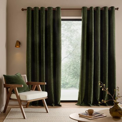 Yard Heath Washed Velvet Eyelet Curtains Olive Yard Heath Washed Velvet Eyelet Curtains Olive