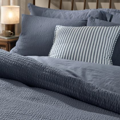 Yard Hebden Relaxed Seersucker Duvet Cover Set Denim Blue Yard Hebden Relaxed Seersucker Duvet Cover Set Denim Blue
