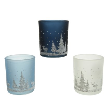 Kaemingk Glitter Scene Tealight Holder Assorted Colours Kaemingk Glitter Scene Tealight Holder Assorted Colours