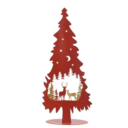 Kaemingk Iron Tree Tealight Holder Red Kaemingk Iron Tree Tealight Holder Red
