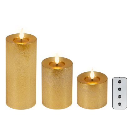 Kaemingk Set of 3 LED Remote control Candles Gold Kaemingk Set of 3 LED Remote control Candles Gold